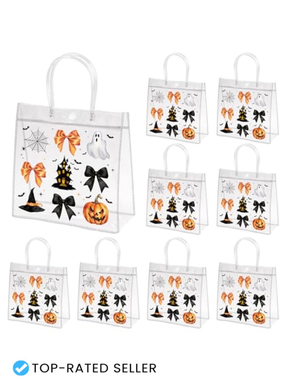 Halloween Clear PVC Gift Bags with Handles - 24 Pack Reusable Trick or Treat